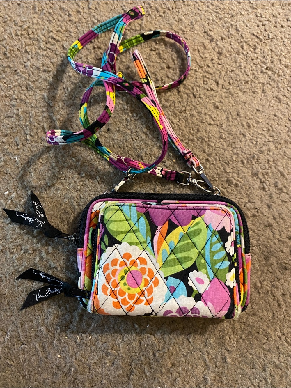 Vera Bradley Quilted Floral Crossbody Wallet in Pink, Green, Orange, Blue